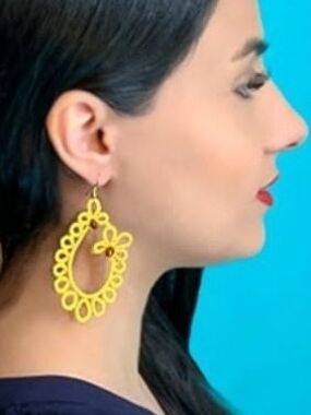 Handmade Yellow Floral Teardrop Statement Earrings - Women Jewelry